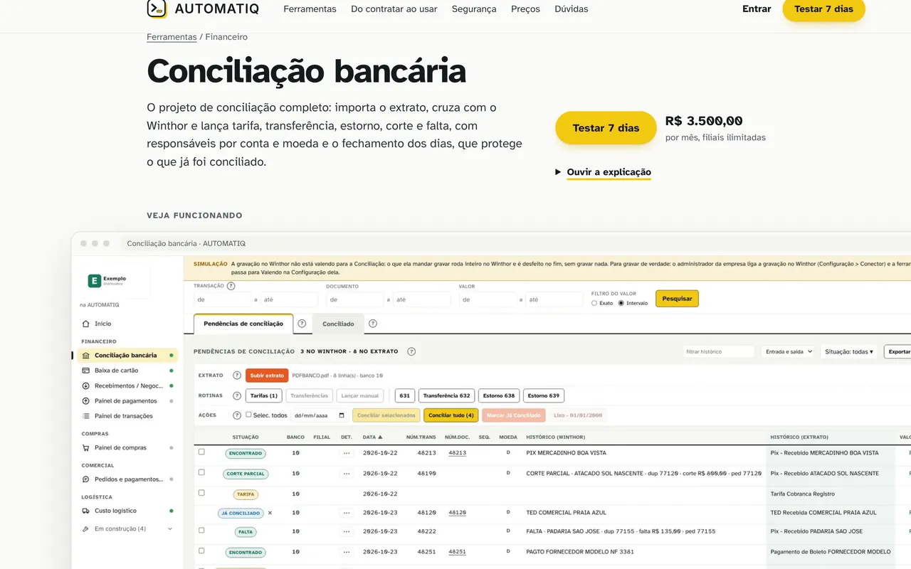 A tela da etapa Conhecer na plataforma, com dados de exemplo